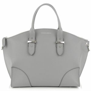 Alexander McQueen Legend Pebbled Leather Oversized Tote Satchel, Grey.